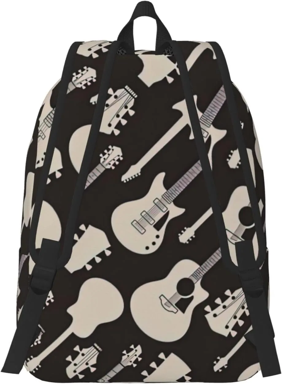 Guitar Pattern Print Canvas Backpack Women,Mens Travel Casual Daypack Bookbag For Laptop Work Travel Hiking