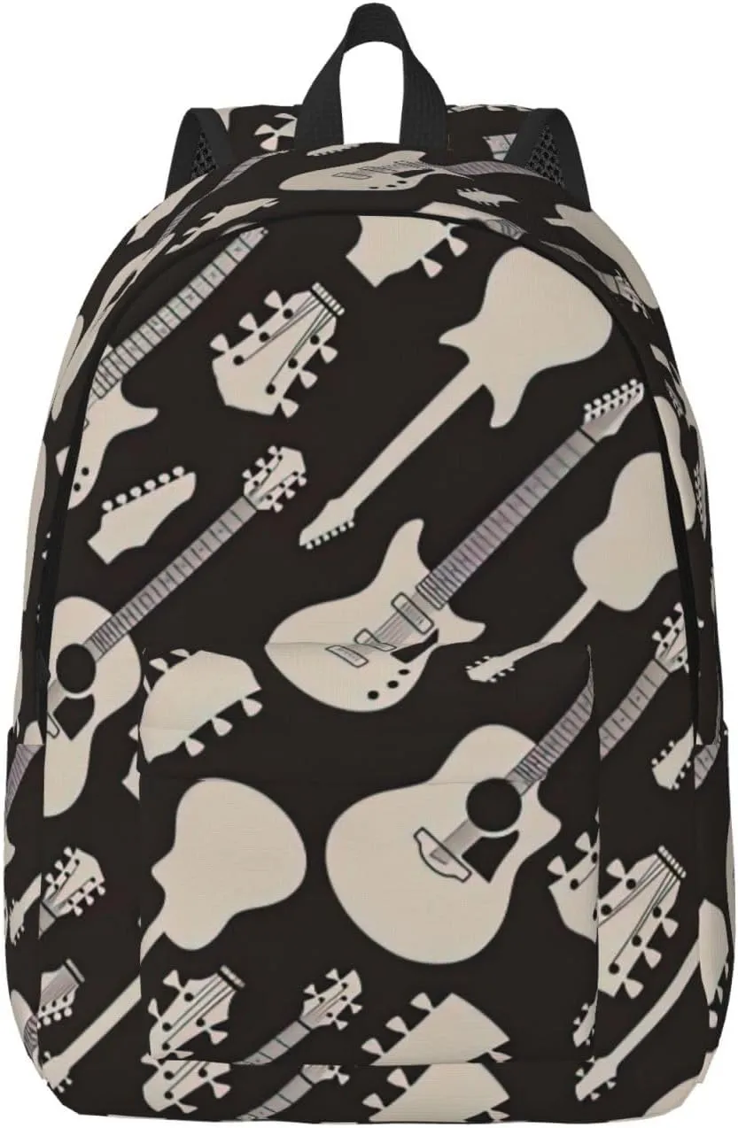 Guitar Pattern Print Canvas Backpack Women,Mens Travel Casual Daypack Bookbag For Laptop Work Travel Hiking