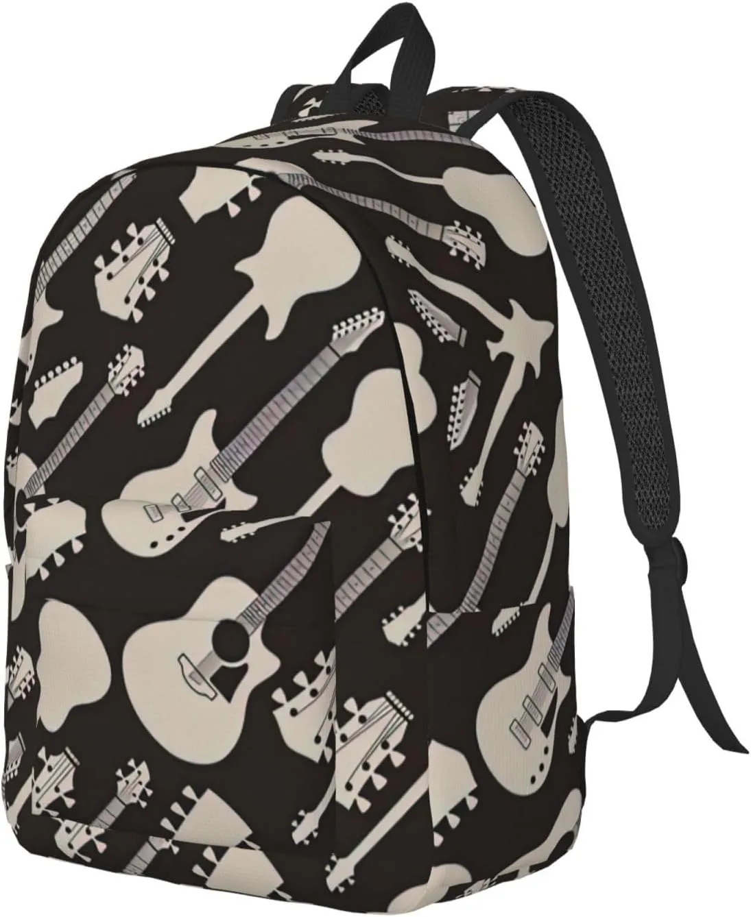 Guitar Pattern Print Canvas Backpack Women,Mens Travel Casual Daypack Bookbag For Laptop Work Travel Hiking