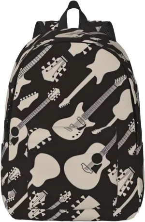 Guitar Pattern Print Canvas Backpack Women,Mens Travel Casual Daypack Bookbag For Laptop Work Travel Hiking