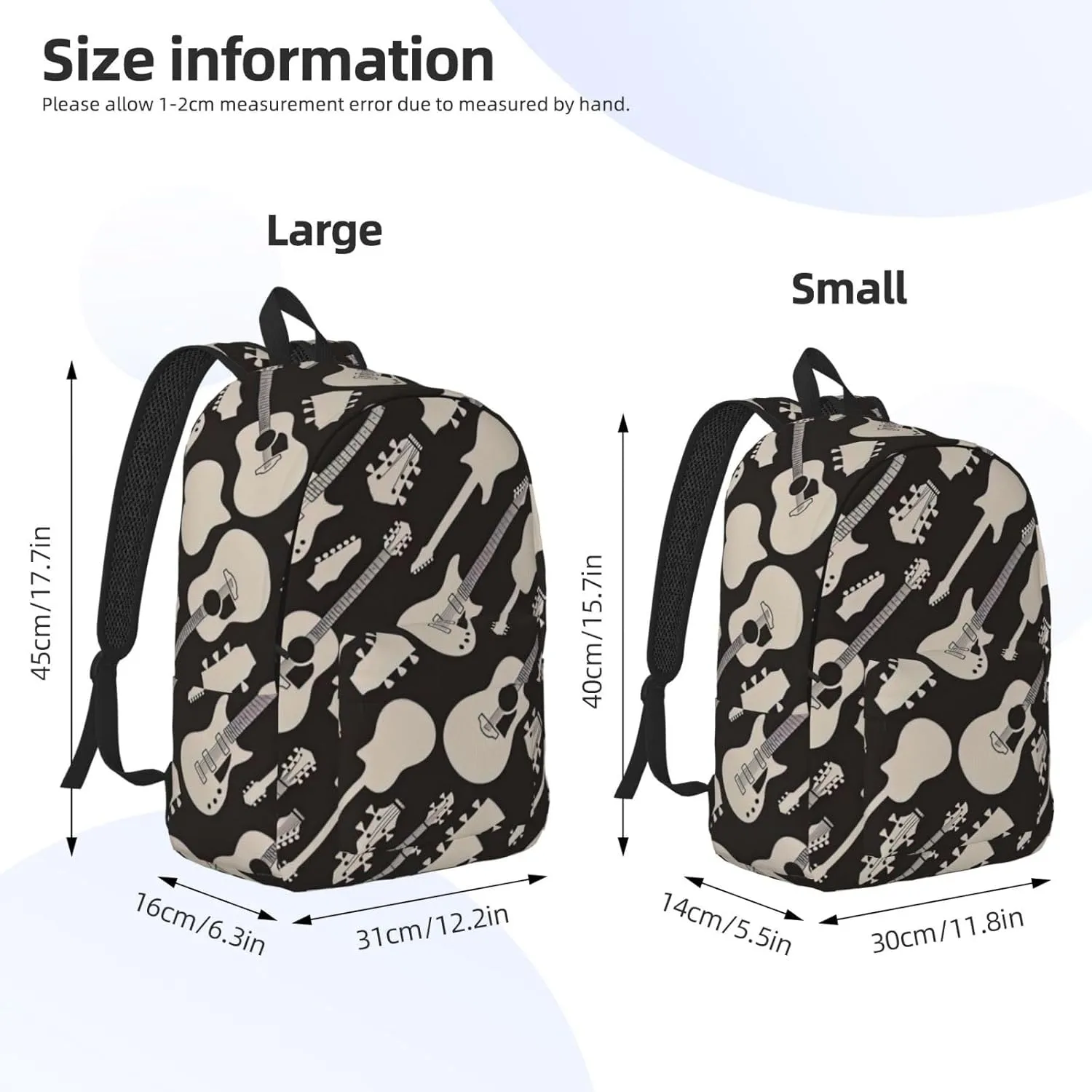 Guitar Pattern Print Canvas Backpack Women,Mens Travel Casual Daypack Bookbag For Laptop Work Travel Hiking