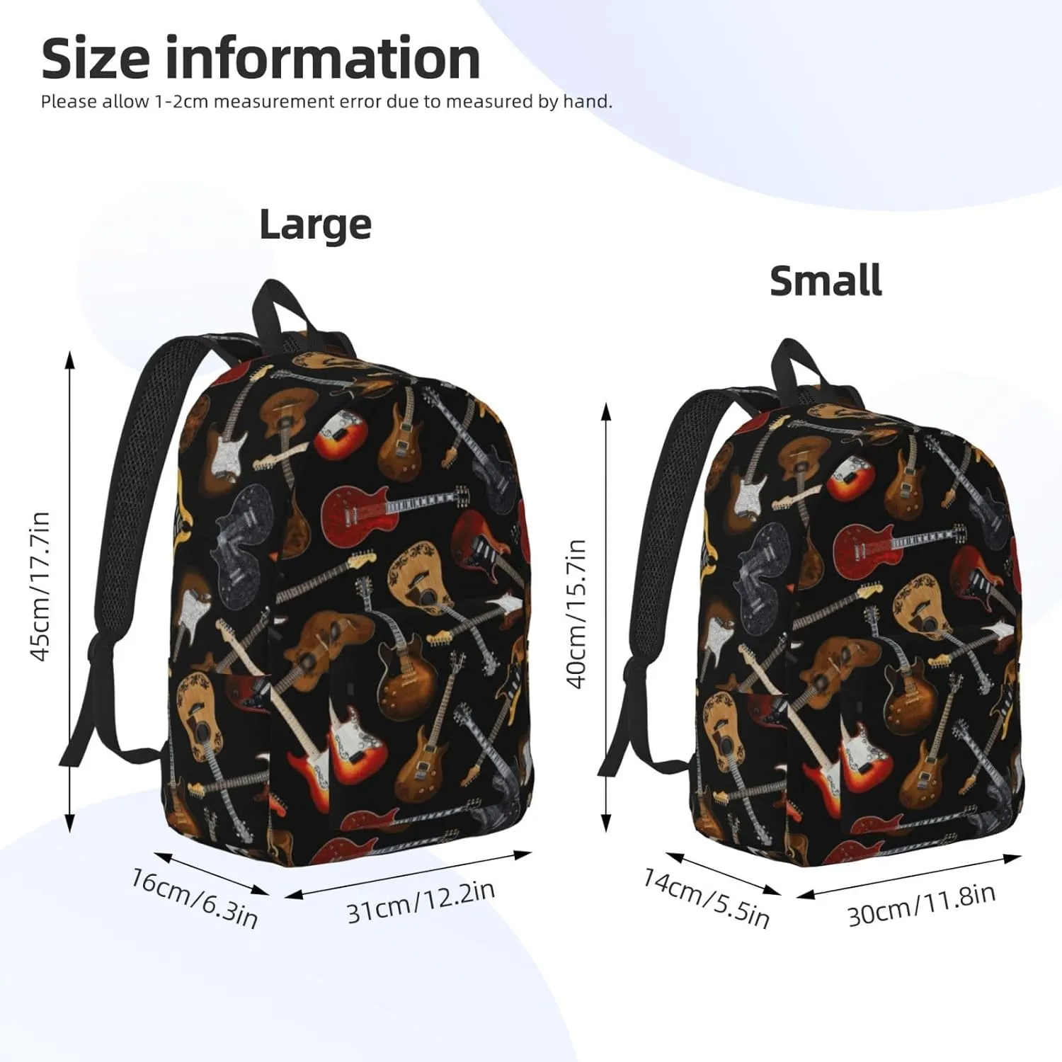 Guitars Print Canvas Backpack Women,Mens Travel Casual Daypack Bookbag For Laptop Work Travel Hiking