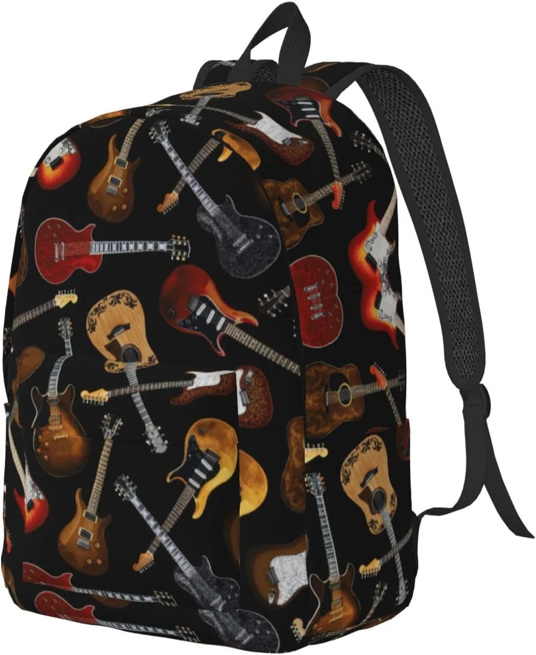 Guitars Print Canvas Backpack Women,Mens Travel Casual Daypack Bookbag For Laptop Work Travel Hiking