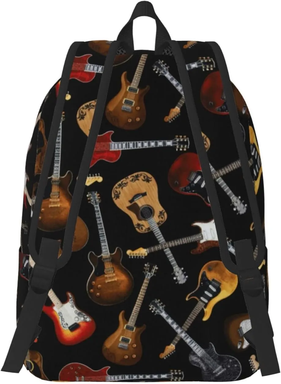 Guitars Print Canvas Backpack Women,Mens Travel Casual Daypack Bookbag For Laptop Work Travel Hiking