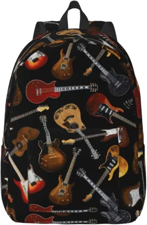 Guitars Print Canvas Backpack Women,Mens Travel Casual Daypack Bookbag For Laptop Work Travel Hiking