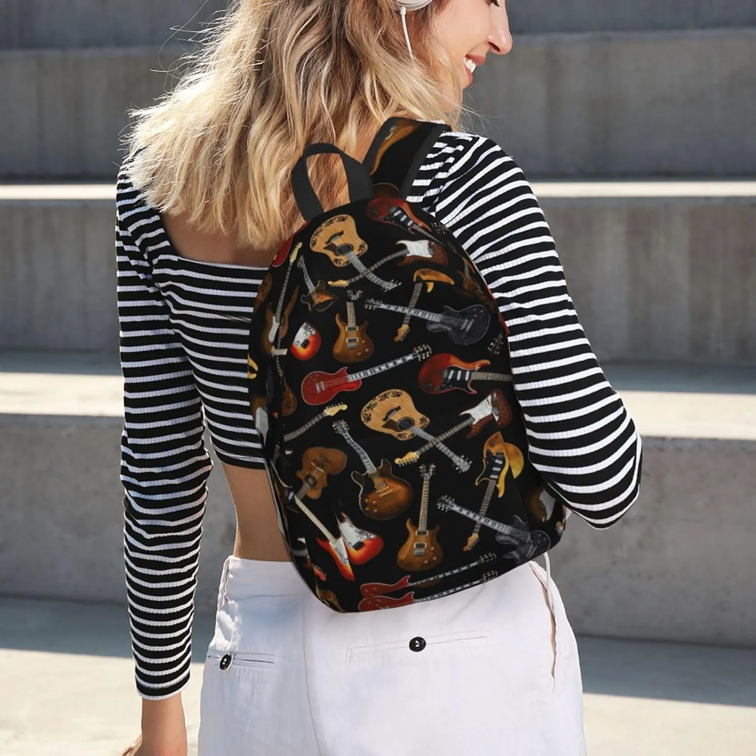 Guitars Print Canvas Backpack Women,Mens Travel Casual Daypack Bookbag For Laptop Work Travel Hiking
