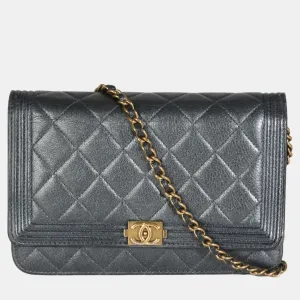 Gunmetal Quilted Lambskin Boy Wallet On Chain