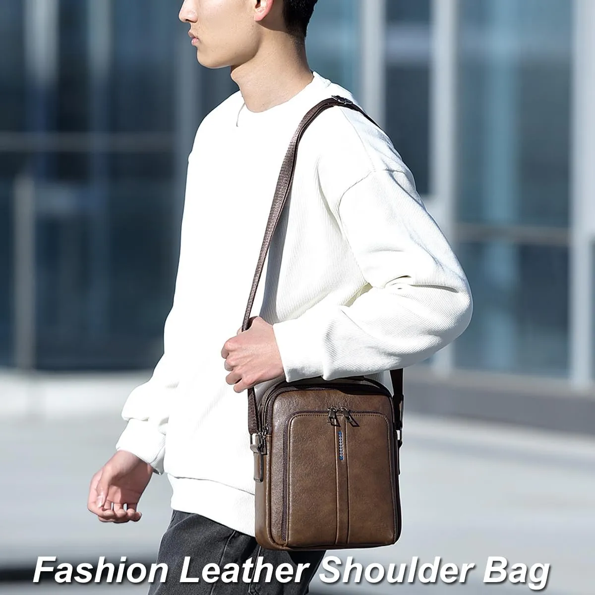 GZQFUOU Men's Shoulder Bag Men's Bag Small Vintage PU Leather Crossbody Men's Bag Shoulder Handbag Men for Work, School, Daily Life