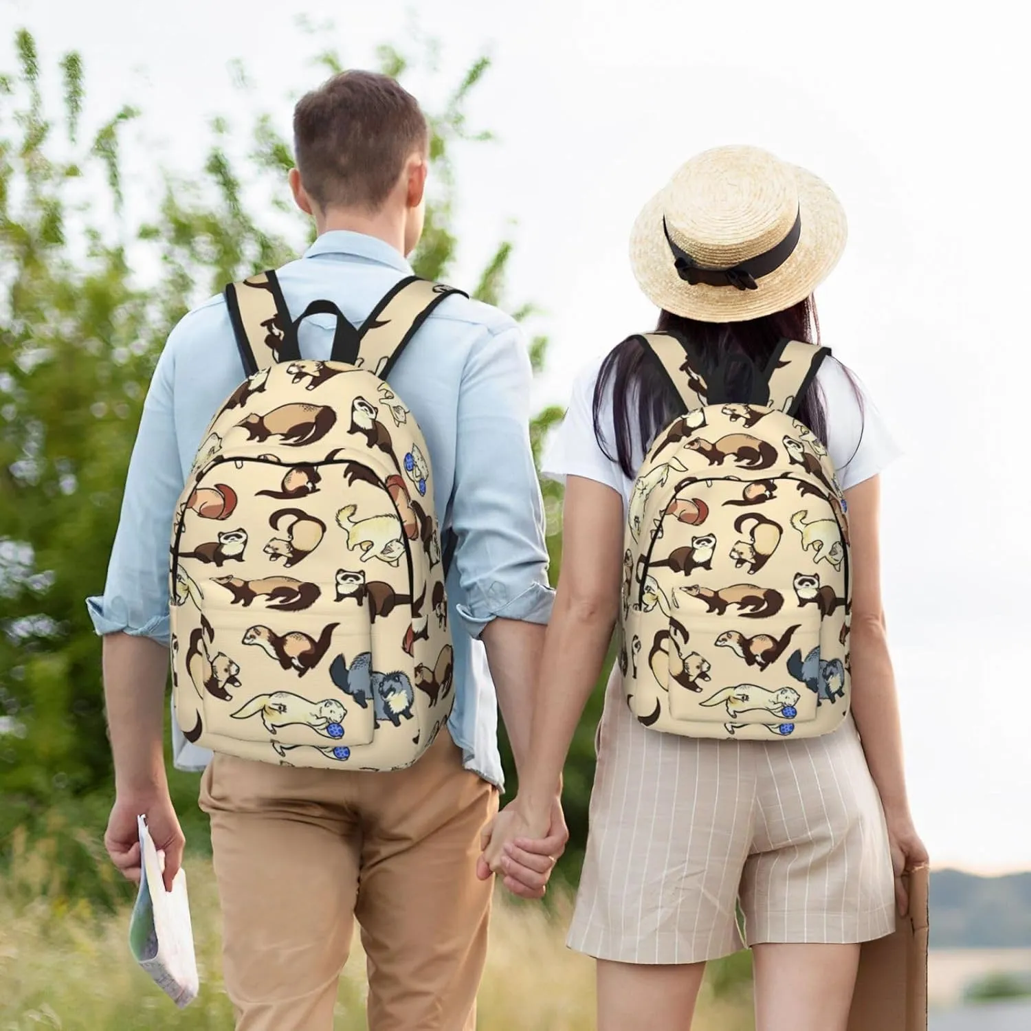 Hairy Ferret Print Canvas Backpack Women,Mens Travel Casual Daypack Bookbag For Laptop Work Travel Hiking