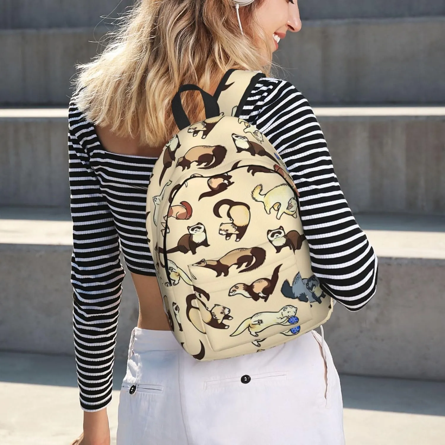 Hairy Ferret Print Canvas Backpack Women,Mens Travel Casual Daypack Bookbag For Laptop Work Travel Hiking