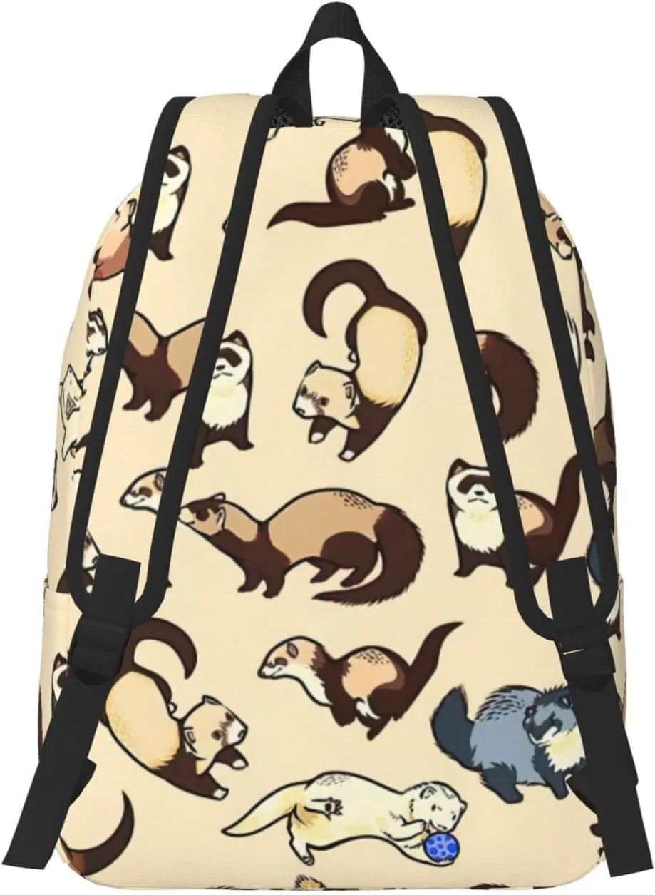 Hairy Ferret Print Canvas Backpack Women,Mens Travel Casual Daypack Bookbag For Laptop Work Travel Hiking
