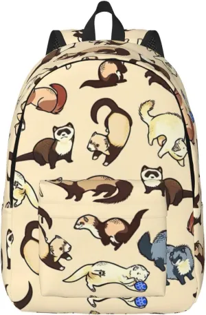 Hairy Ferret Print Canvas Backpack Women,Mens Travel Casual Daypack Bookbag For Laptop Work Travel Hiking
