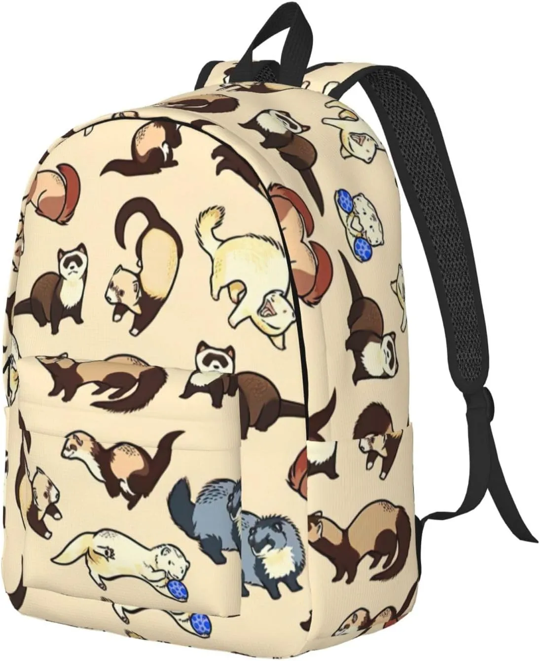 Hairy Ferret Print Canvas Backpack Women,Mens Travel Casual Daypack Bookbag For Laptop Work Travel Hiking