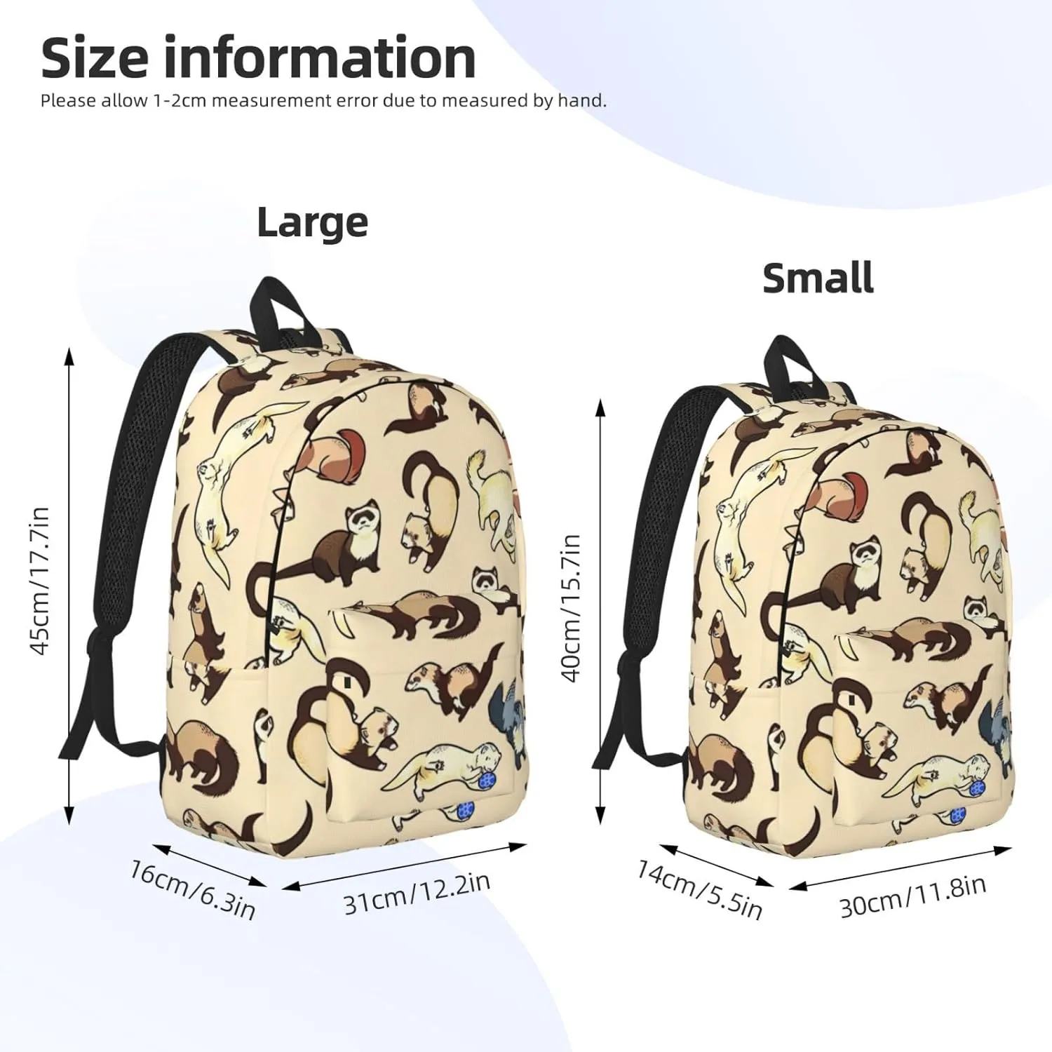 Hairy Ferret Print Canvas Backpack Women,Mens Travel Casual Daypack Bookbag For Laptop Work Travel Hiking