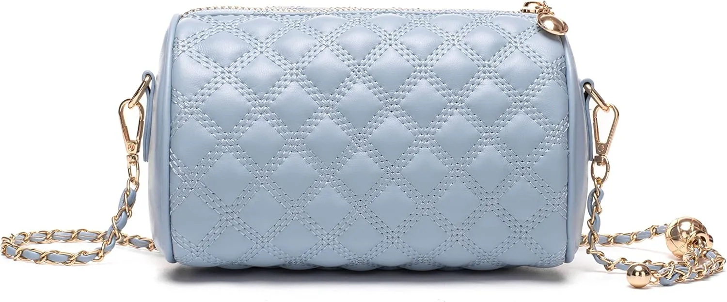 Hanbella Crossbody Purse for Women - Cute Quilted Leather Shoulder Bag with Gold Chain Strap for Teen Girls - Womens Clutch