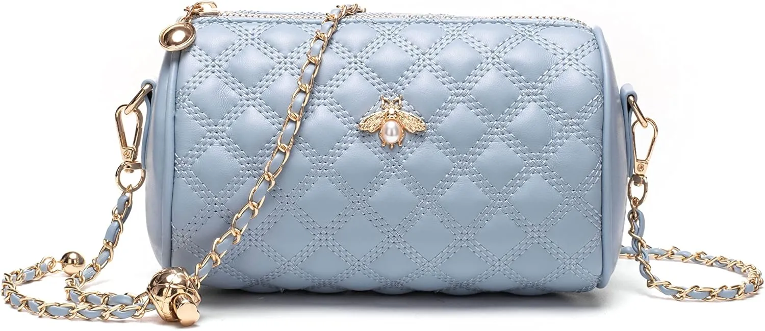 Hanbella Crossbody Purse for Women - Cute Quilted Leather Shoulder Bag with Gold Chain Strap for Teen Girls - Womens Clutch