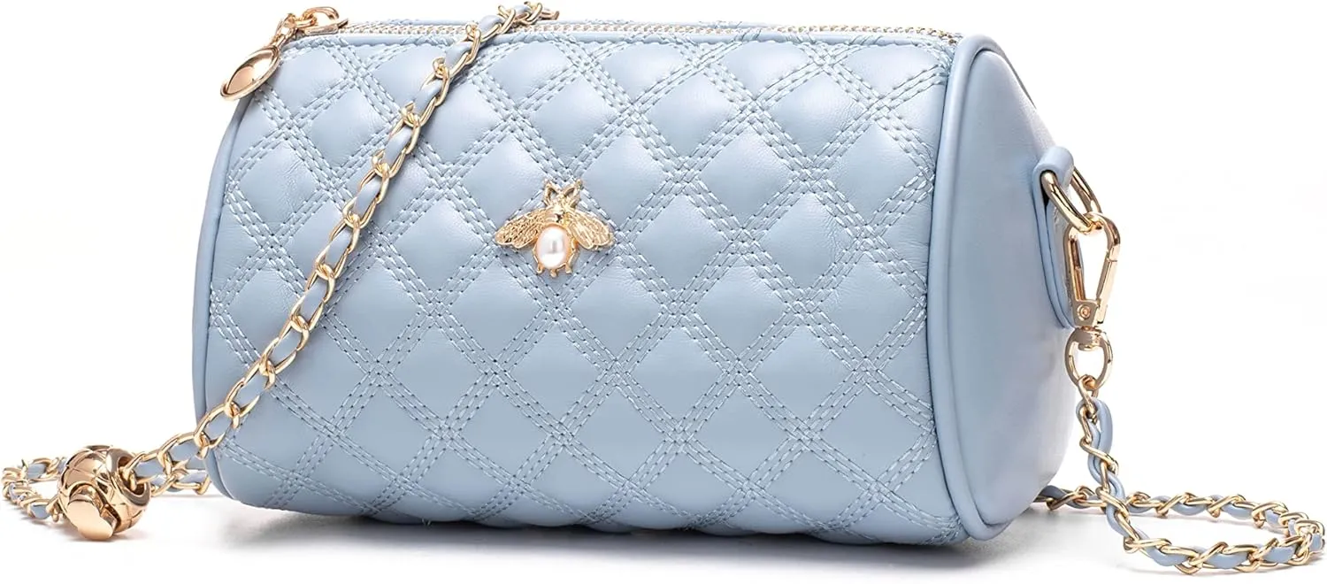 Hanbella Crossbody Purse for Women - Cute Quilted Leather Shoulder Bag with Gold Chain Strap for Teen Girls - Womens Clutch