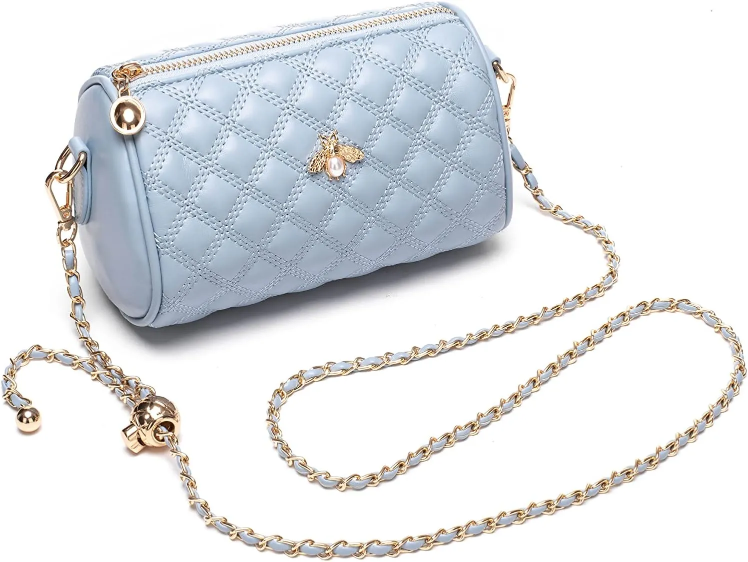 Hanbella Crossbody Purse for Women - Cute Quilted Leather Shoulder Bag with Gold Chain Strap for Teen Girls - Womens Clutch