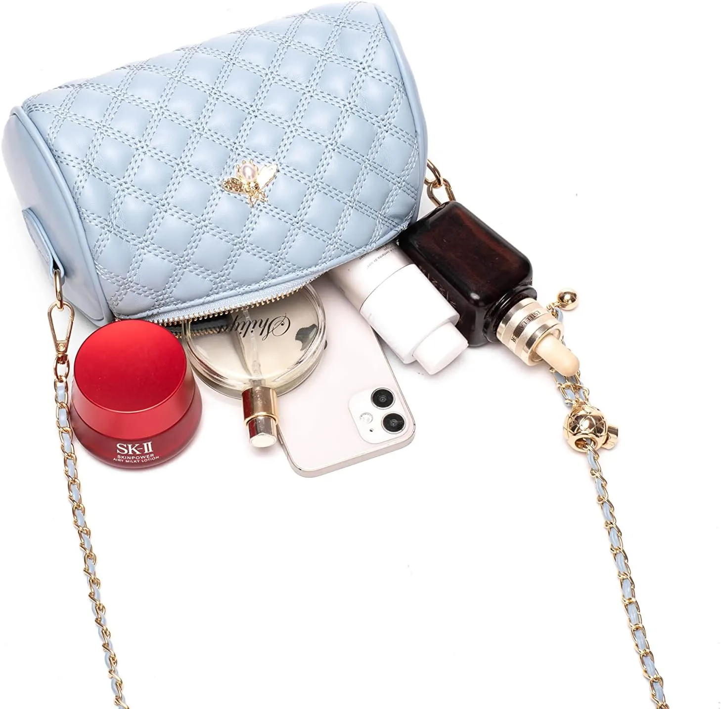 Hanbella Crossbody Purse for Women - Cute Quilted Leather Shoulder Bag with Gold Chain Strap for Teen Girls - Womens Clutch