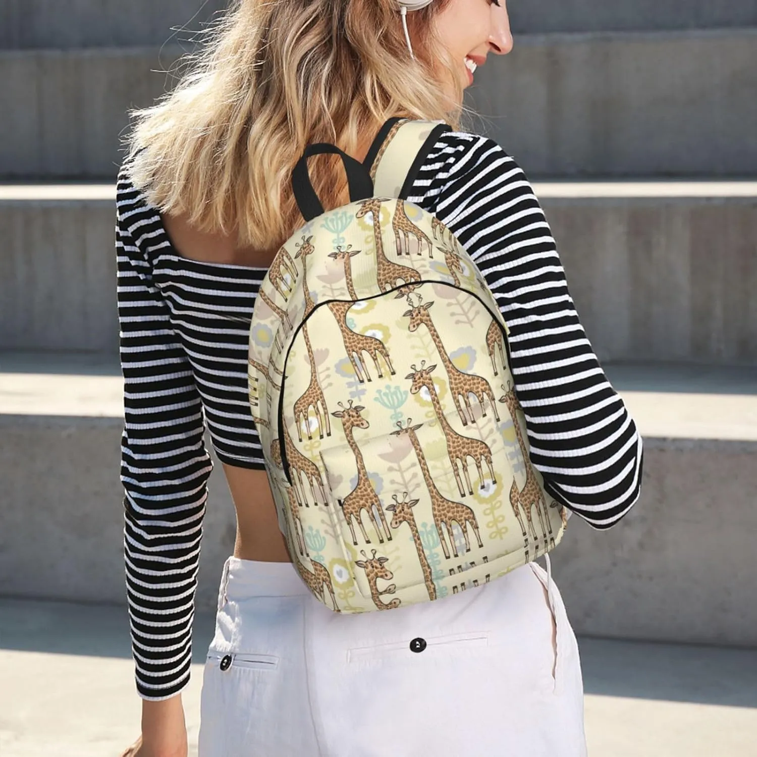 Hand Drawn Giraffes Print Canvas Backpack Women,Mens Travel Casual Daypack Bookbag For Laptop Work Travel Hiking