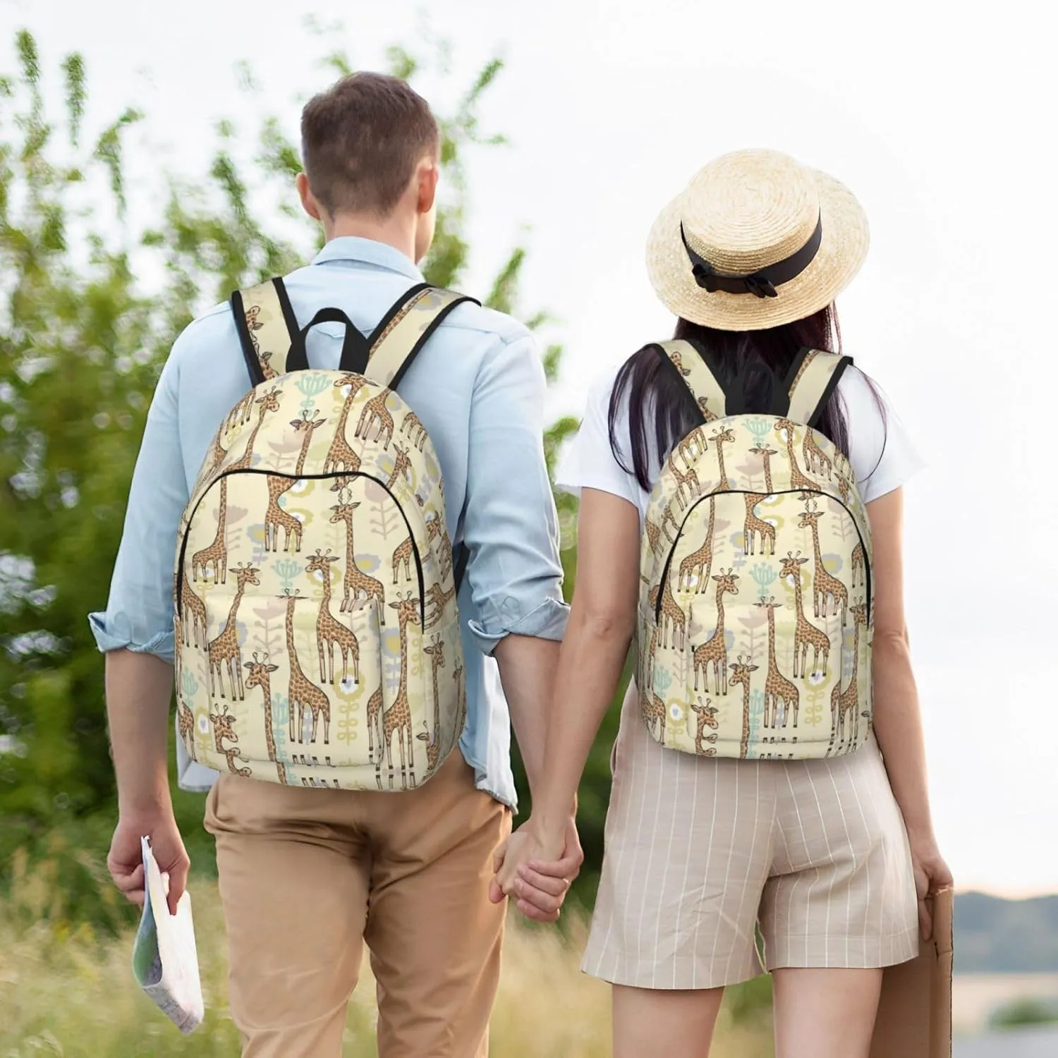 Hand Drawn Giraffes Print Canvas Backpack Women,Mens Travel Casual Daypack Bookbag For Laptop Work Travel Hiking