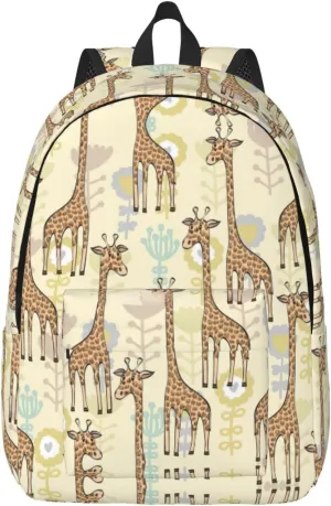 Hand Drawn Giraffes Print Canvas Backpack Women,Mens Travel Casual Daypack Bookbag For Laptop Work Travel Hiking