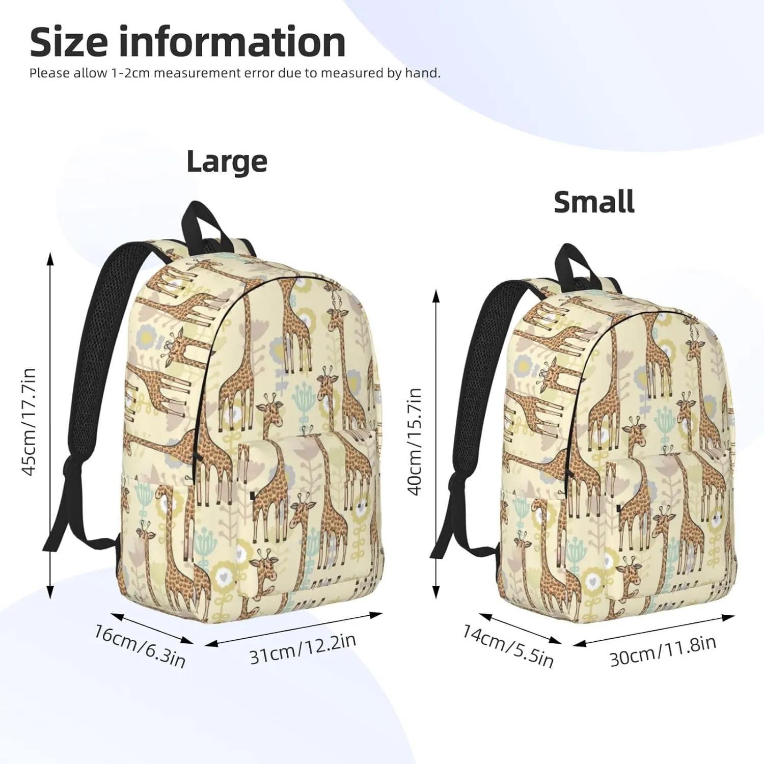 Hand Drawn Giraffes Print Canvas Backpack Women,Mens Travel Casual Daypack Bookbag For Laptop Work Travel Hiking