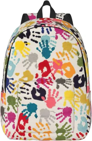 Hand Print Print Canvas Backpack Women,Mens Travel Casual Daypack Bookbag For Laptop Work Travel Hiking