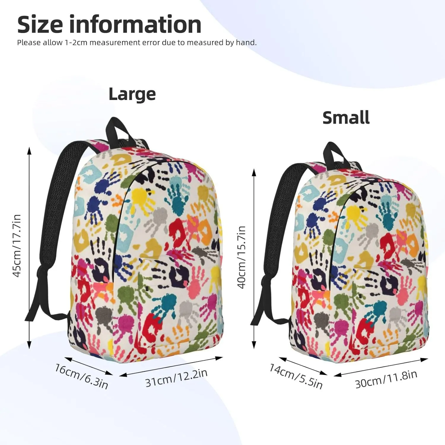 Hand Print Print Canvas Backpack Women,Mens Travel Casual Daypack Bookbag For Laptop Work Travel Hiking