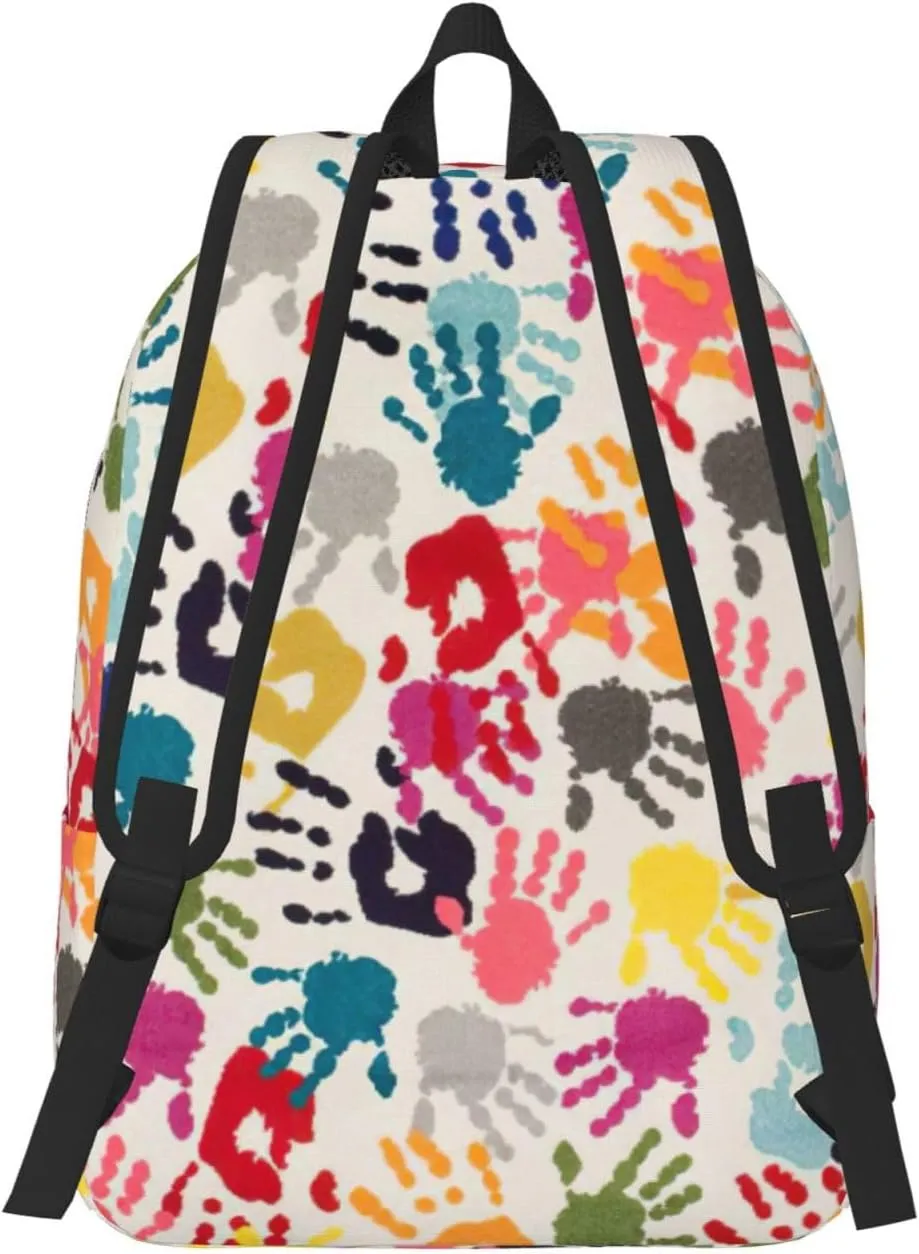 Hand Print Print Canvas Backpack Women,Mens Travel Casual Daypack Bookbag For Laptop Work Travel Hiking
