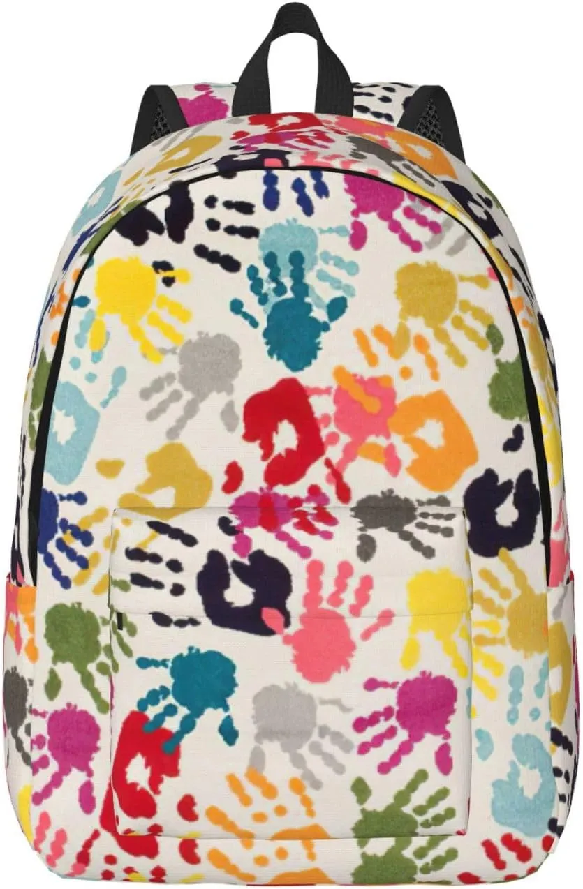 Hand Print Print Canvas Backpack Women,Mens Travel Casual Daypack Bookbag For Laptop Work Travel Hiking