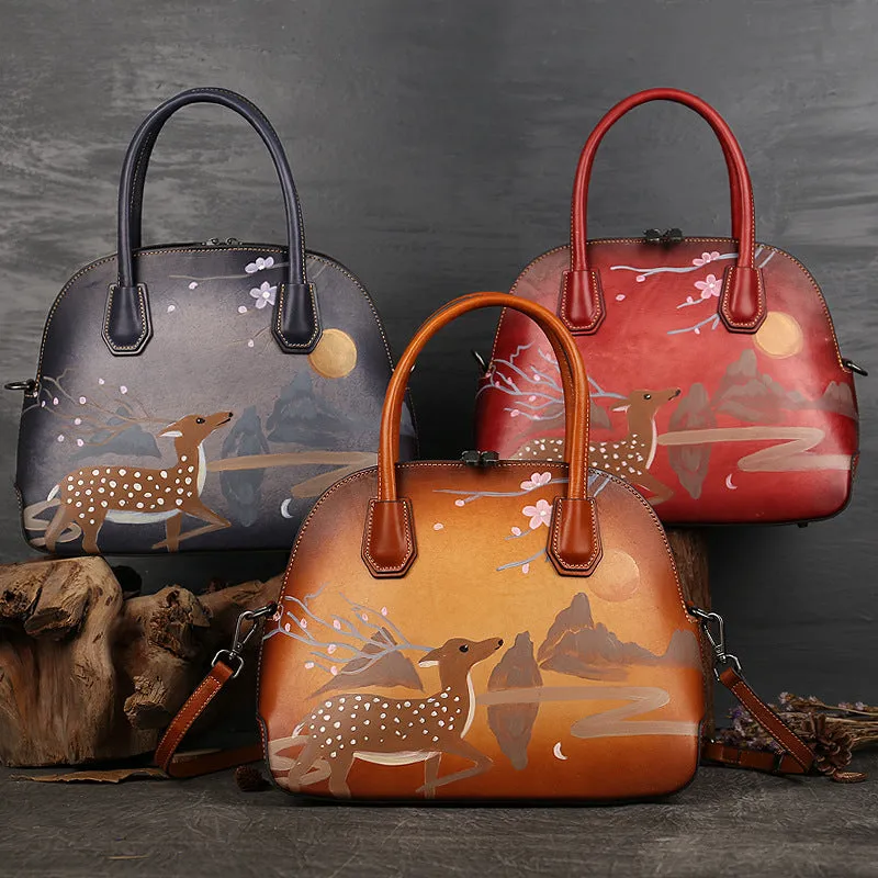 Handmade Christmas Deer Leather Women Handbag 1115