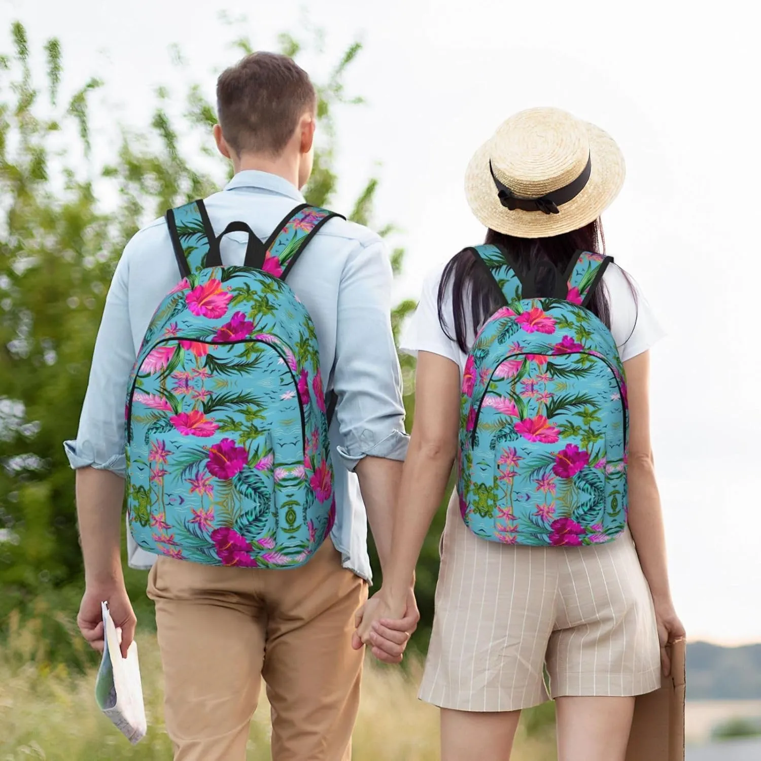 Hello Hawaii Print Canvas Backpack Women,Mens Travel Casual Daypack Bookbag For Laptop Work Travel Hiking