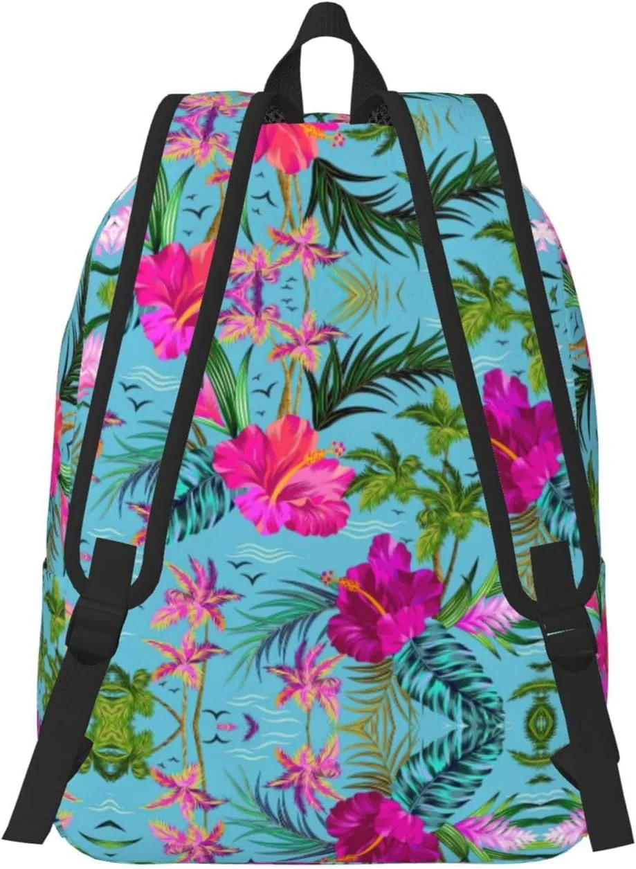 Hello Hawaii Print Canvas Backpack Women,Mens Travel Casual Daypack Bookbag For Laptop Work Travel Hiking