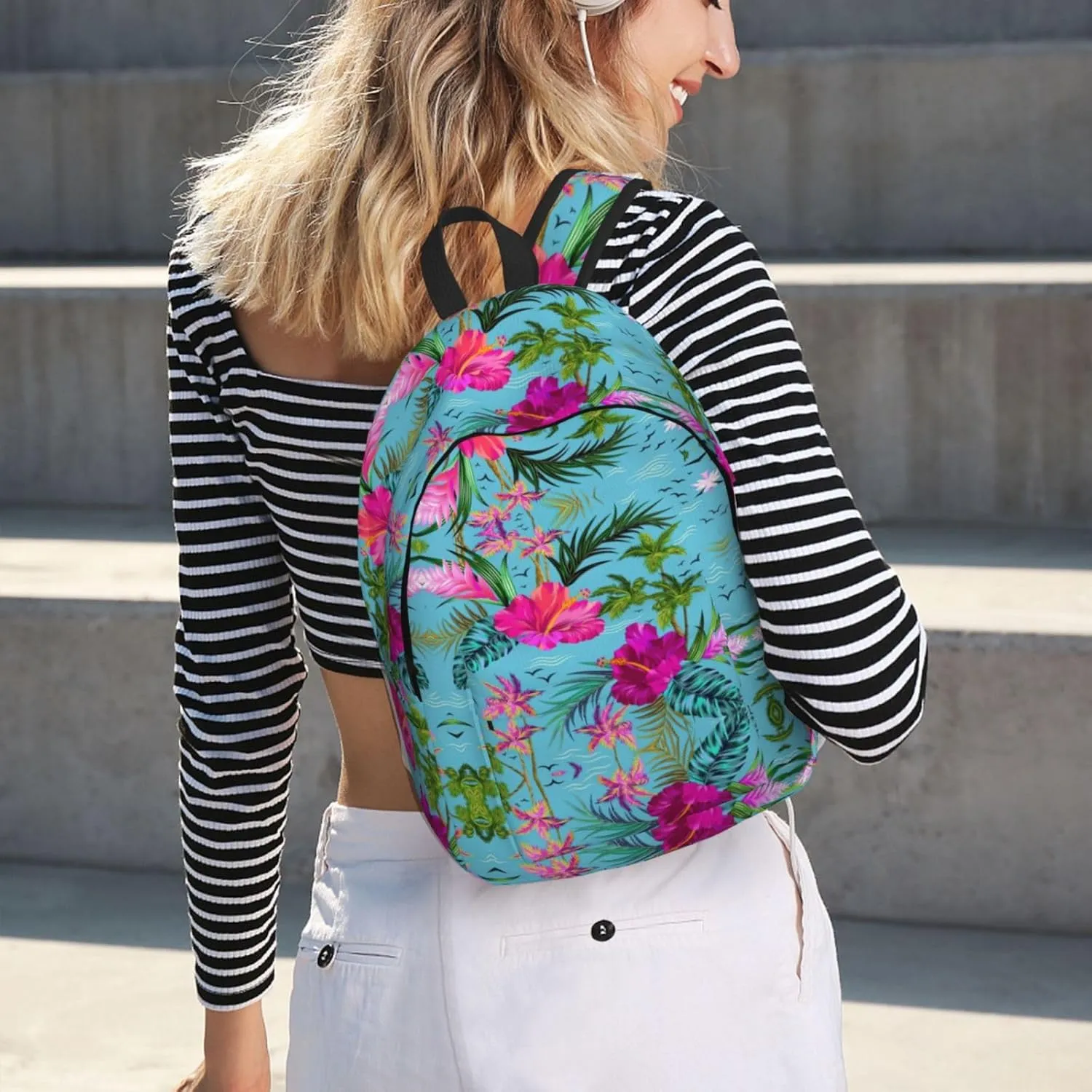 Hello Hawaii Print Canvas Backpack Women,Mens Travel Casual Daypack Bookbag For Laptop Work Travel Hiking