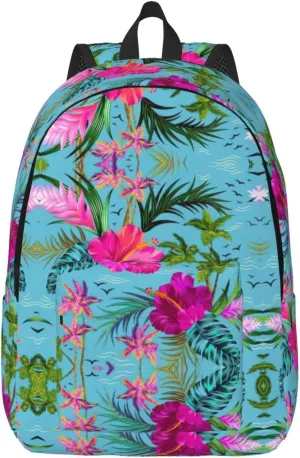 Hello Hawaii Print Canvas Backpack Women,Mens Travel Casual Daypack Bookbag For Laptop Work Travel Hiking