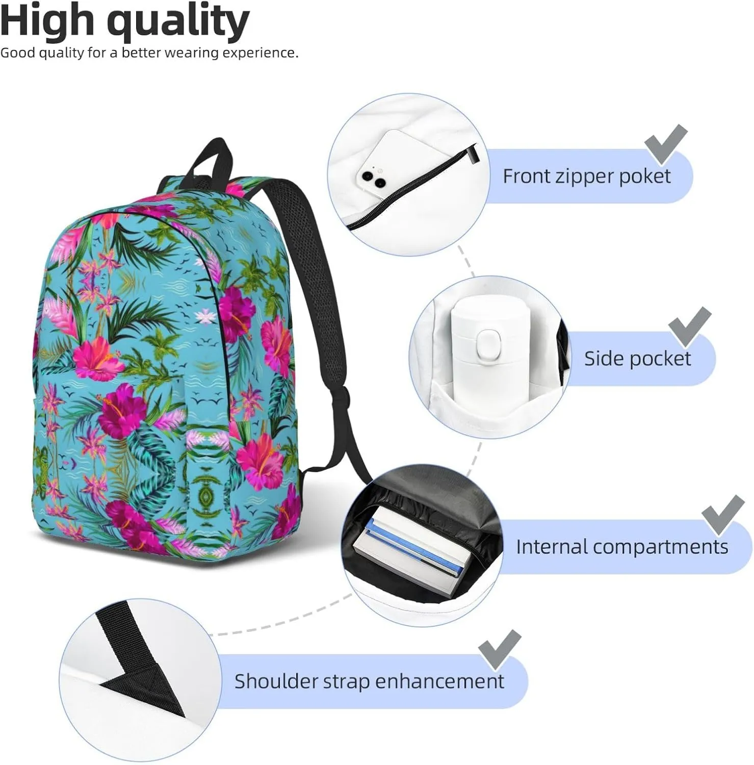 Hello Hawaii Print Canvas Backpack Women,Mens Travel Casual Daypack Bookbag For Laptop Work Travel Hiking