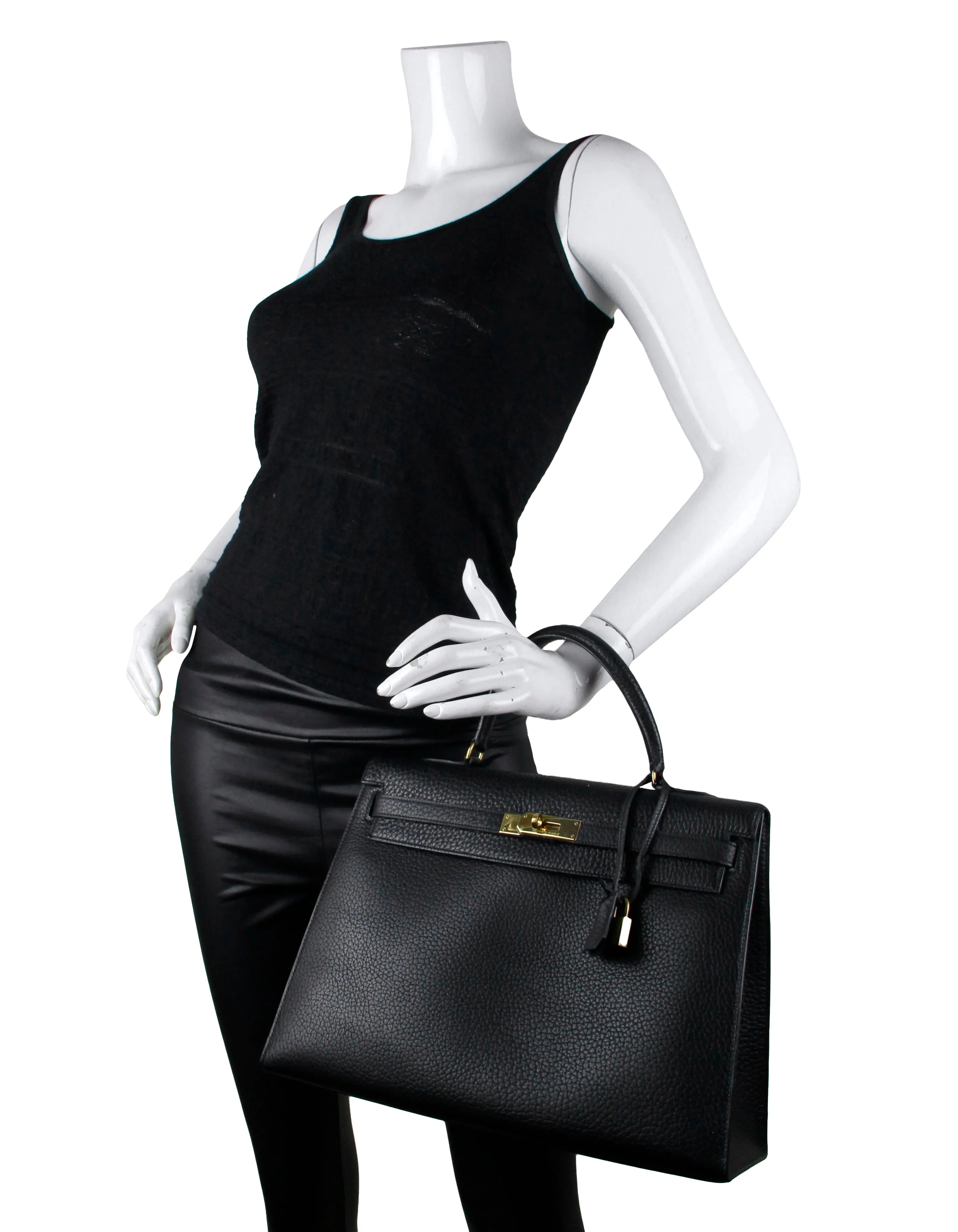 Hermes 35cm Black Leather Sellier Kelly Bag GHW