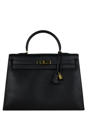 Hermes 35cm Black Leather Sellier Kelly Bag GHW
