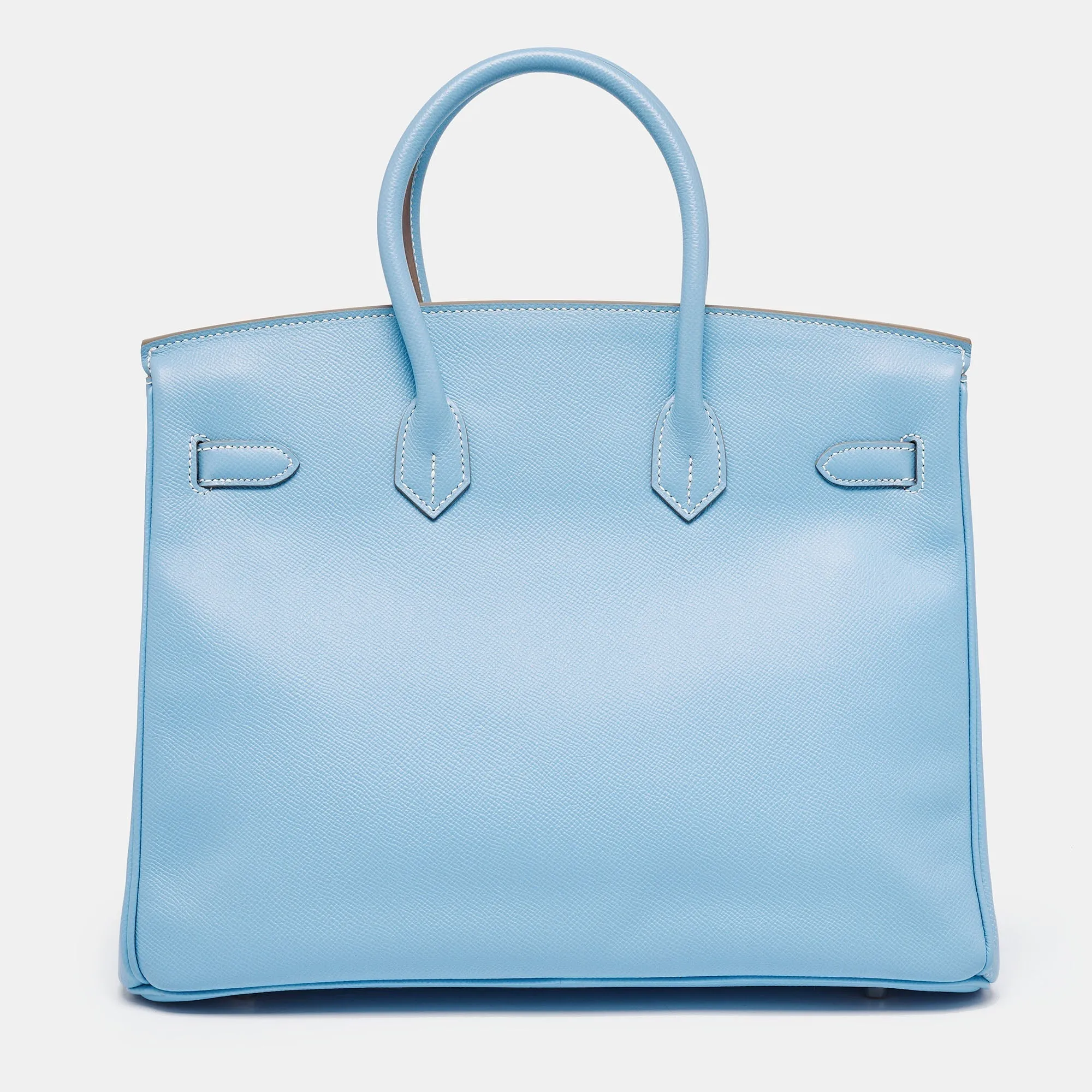 HERMES Bleu Celeste/Mykonos Epsom Leather Palladium Finish Candy Birkin 35 Bag