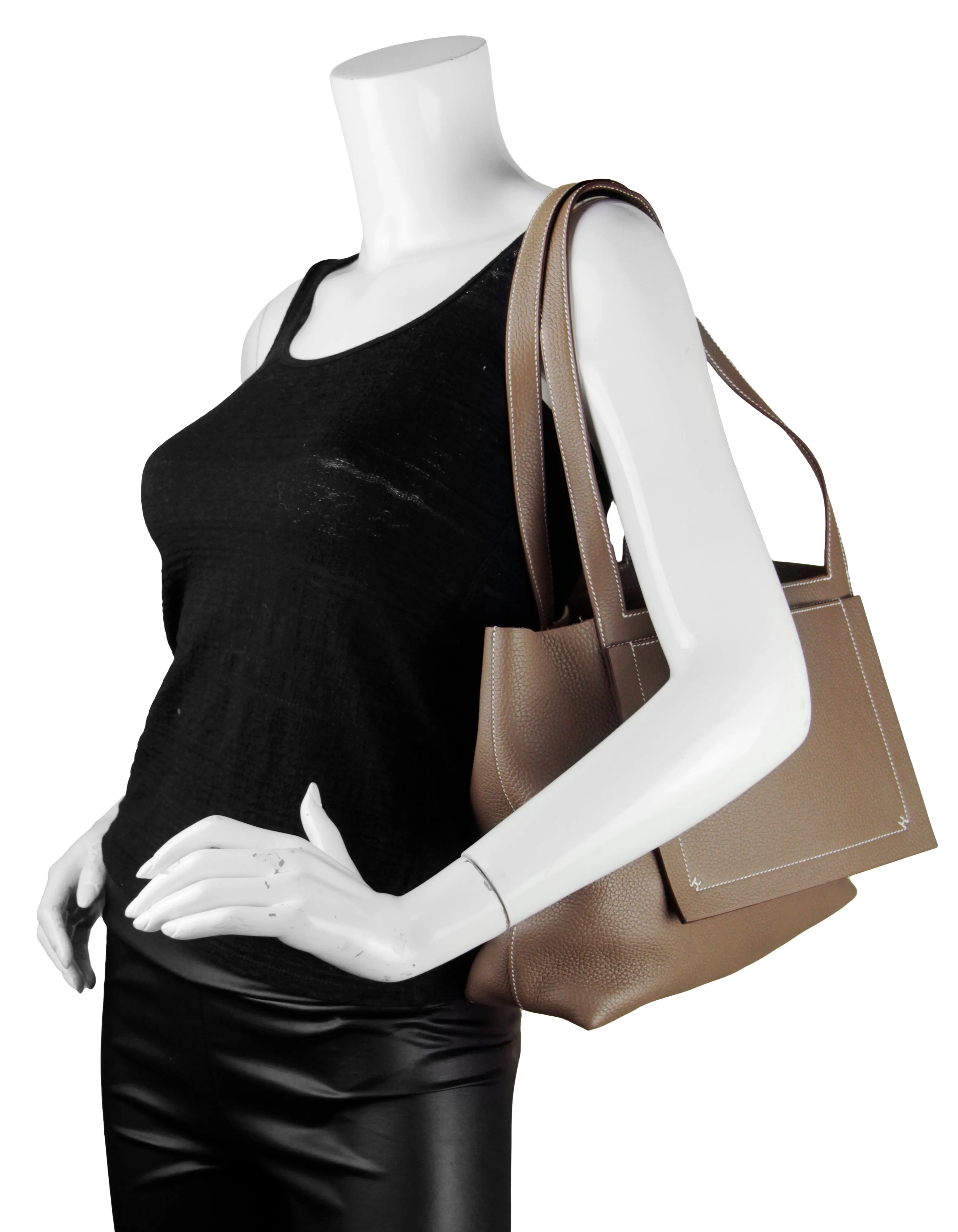 Hermes Etoupe Taurillon Clemence Leather Cabasellier 31 Tote