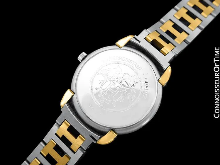 Hermes Mens Midsize Unisex Pullman Watch with Bracelet - 18K Gold Plated & Stainless Steel