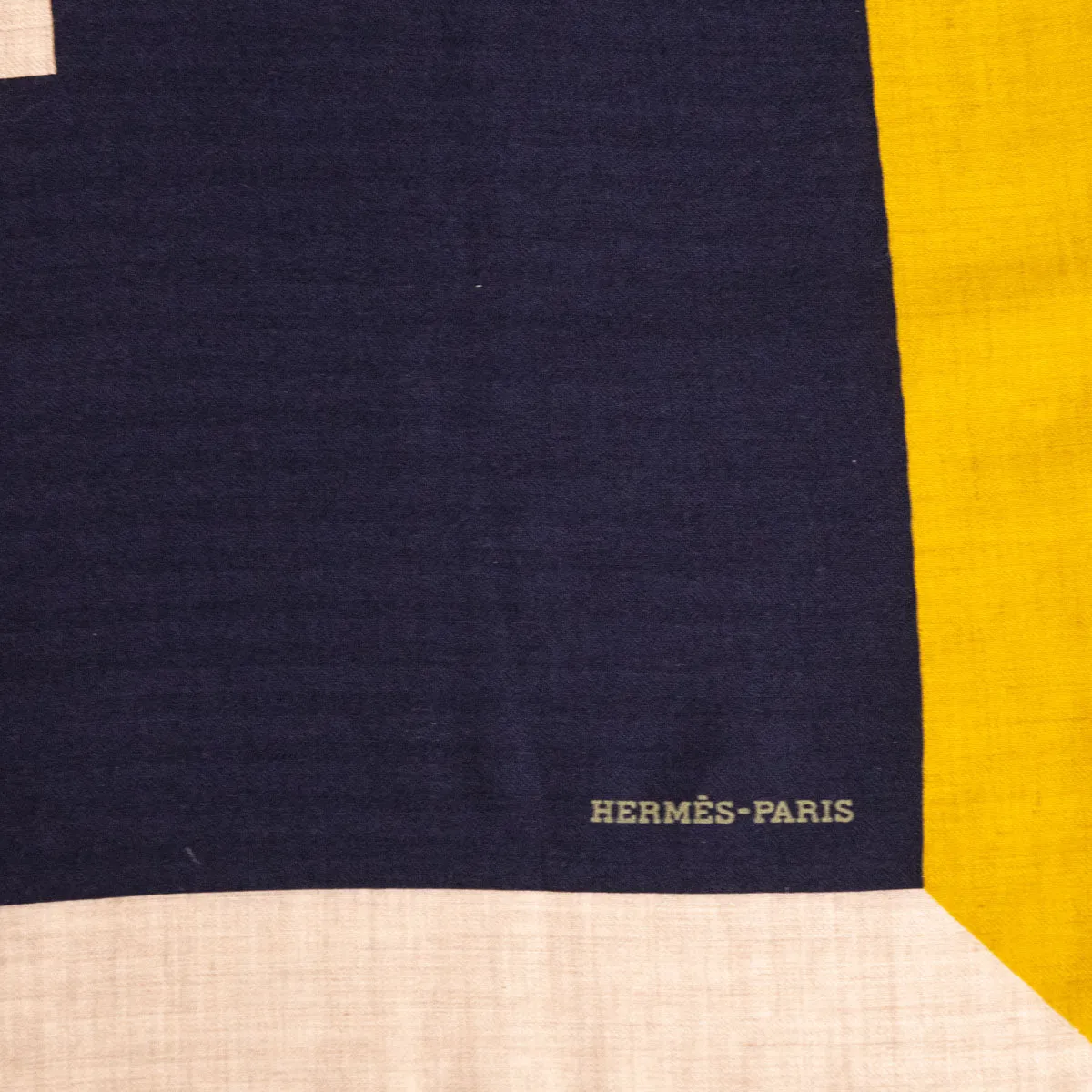 Hermes Navy, Yellow, & Beige H Au Carre Carre Geant Shawl 140
