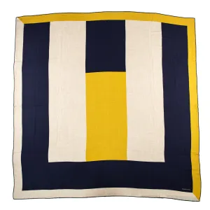 Hermes Navy, Yellow, & Beige H Au Carre Carre Geant Shawl 140