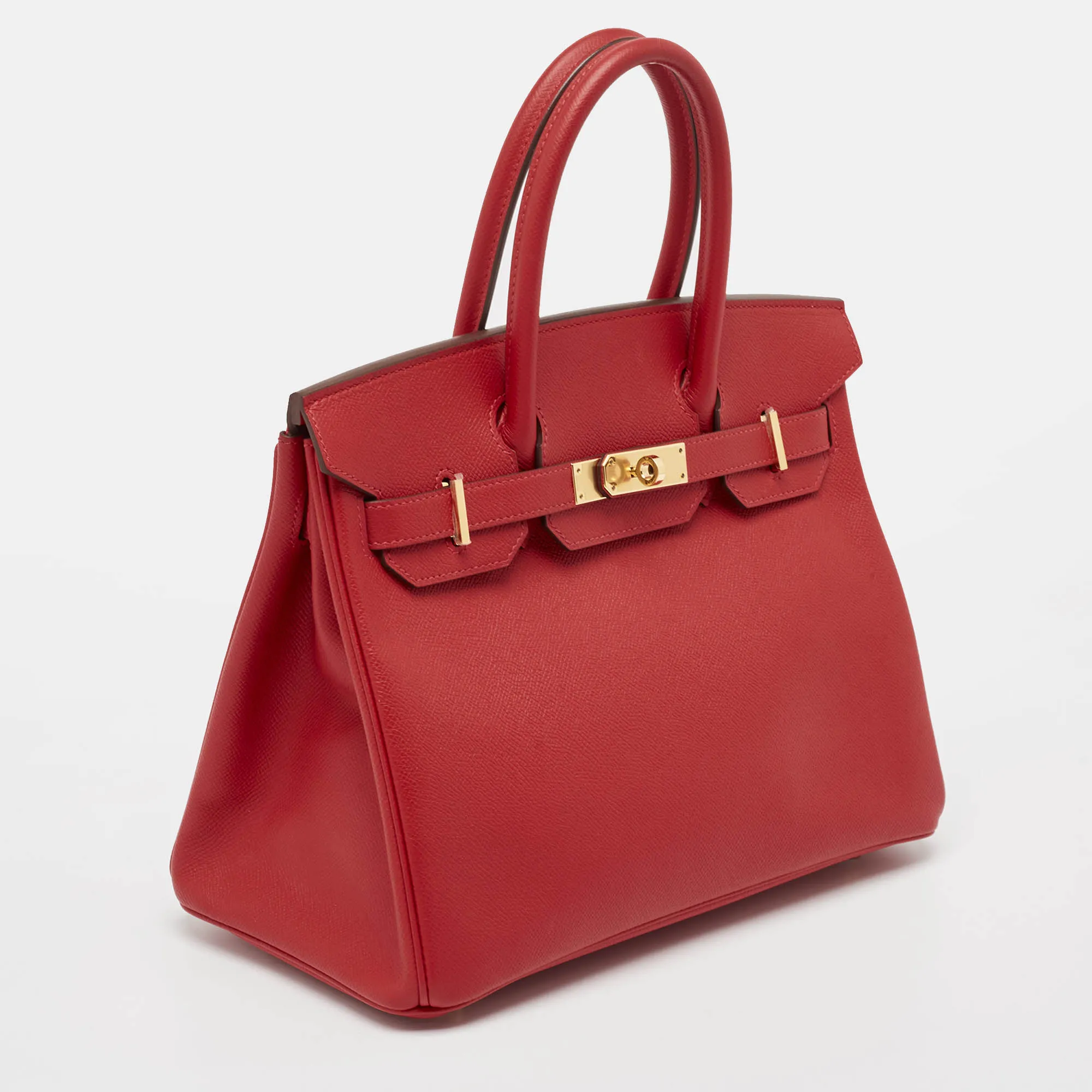 Hermes  Rouge Casaque Epsom Leather Gold Finish Birkin 30 Bag
