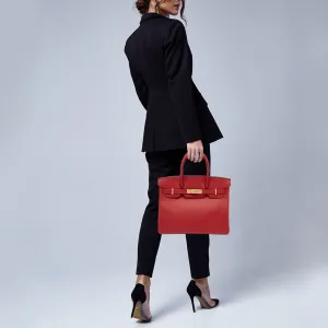 Hermes  Rouge Casaque Epsom Leather Gold Finish Birkin 30 Bag