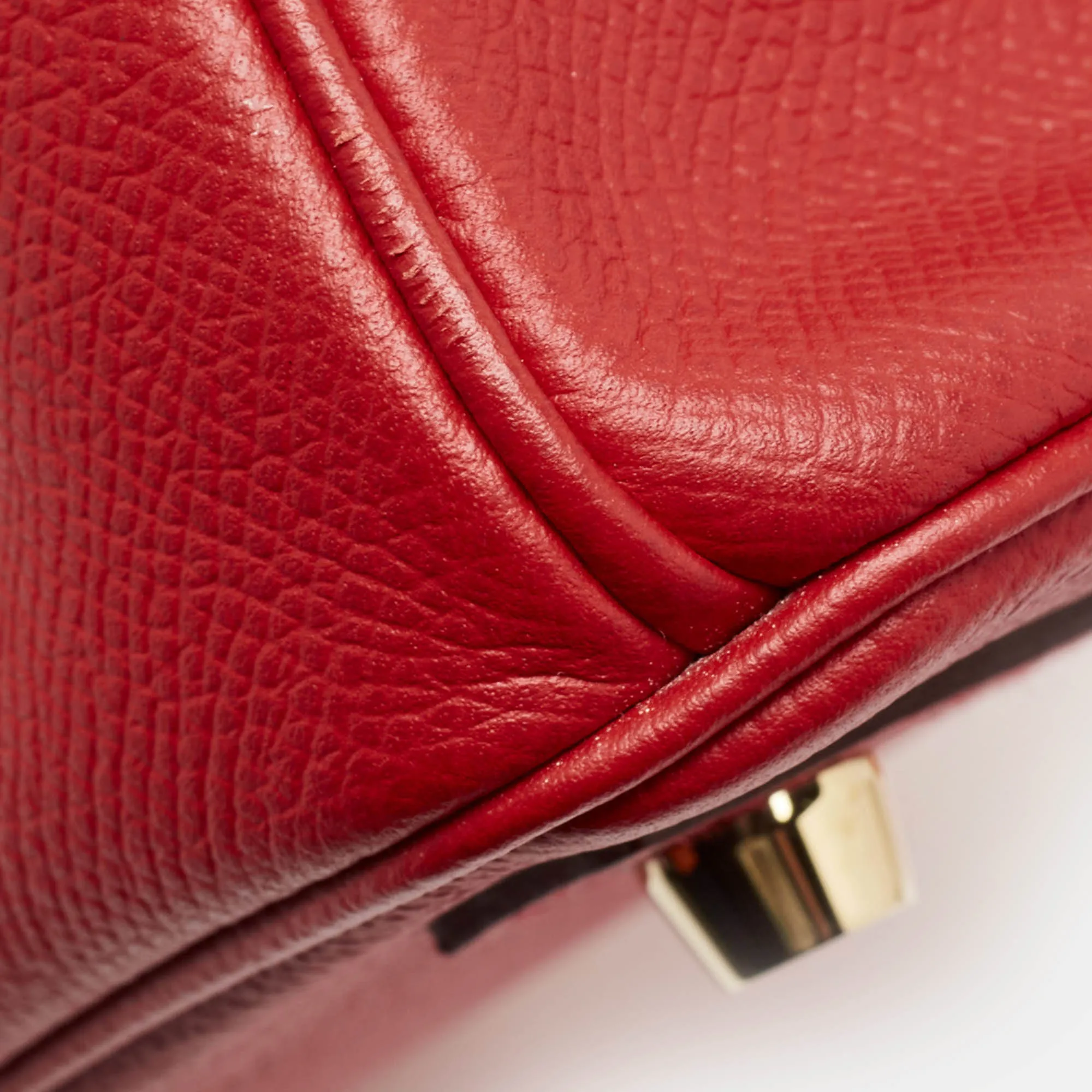 Hermes  Rouge Casaque Epsom Leather Gold Finish Birkin 30 Bag