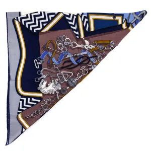 Hermes Taupe & Navy Bouquets Sellier Cashmere Giant Triangle Scarf
