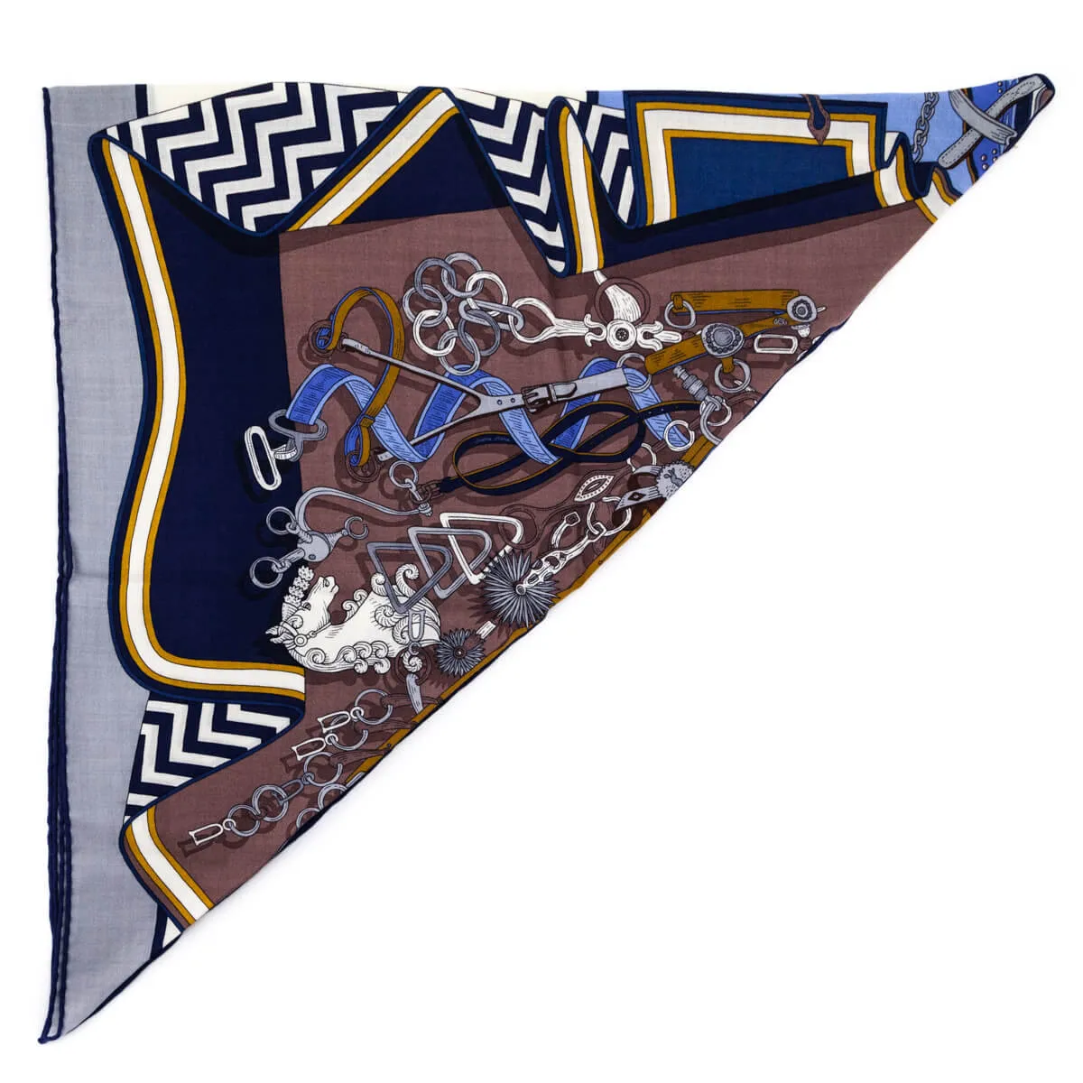 Hermes Taupe & Navy Bouquets Sellier Cashmere Giant Triangle Scarf