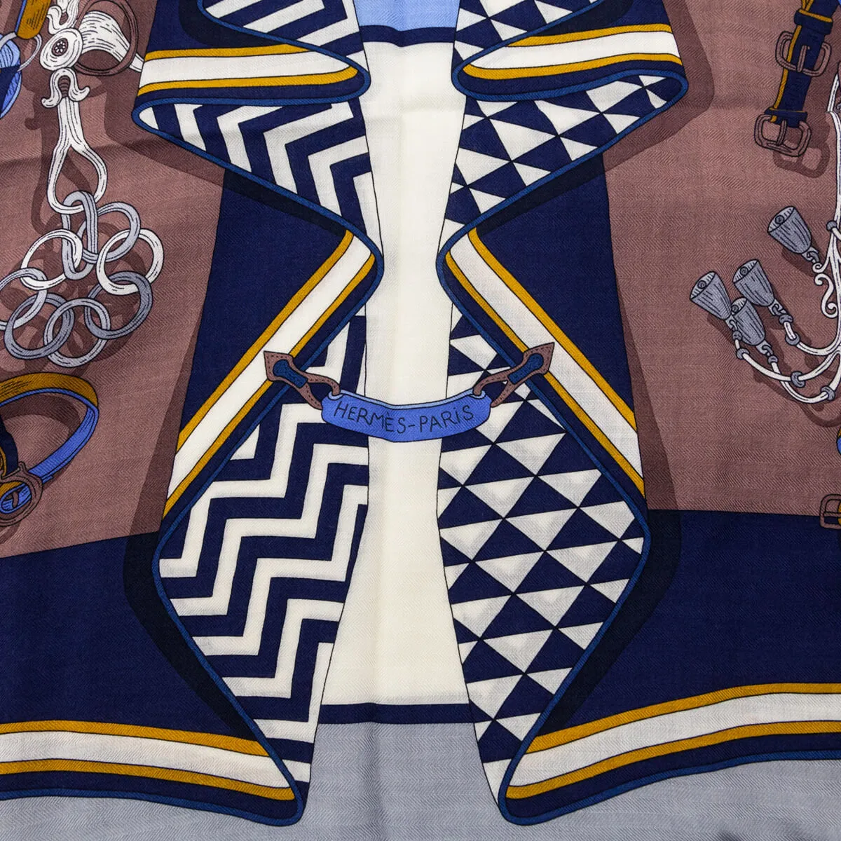 Hermes Taupe & Navy Bouquets Sellier Cashmere Giant Triangle Scarf